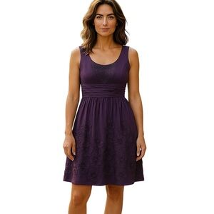 Adrianna Papell Beaded Floral Formal Fit Flare Mauve Purple Dress Sz 10 Wedding